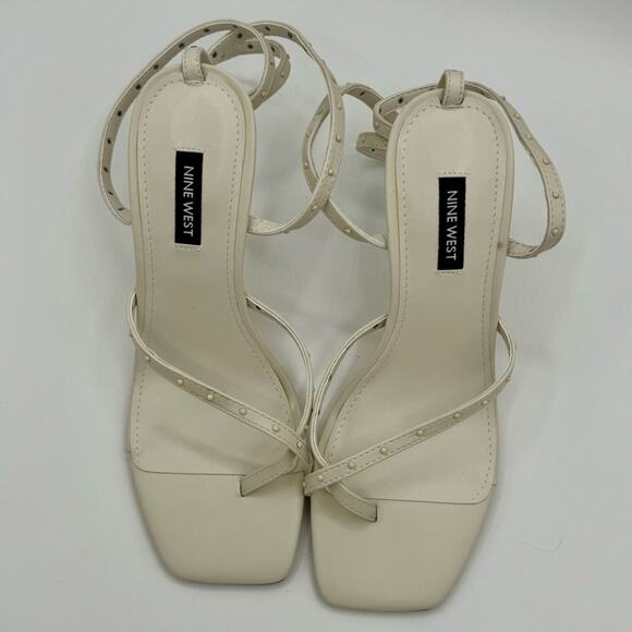 Nine West 8.5 Lady 3 Strappy Ankle Wrap Studded Thong Heel Sandals NIB - Picture 3 of 8